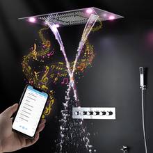 Душевая насадка для душа со светодиодной подсветкой, термостатический музыкальный смеситель, насадка для душа, «туман, водопад», «Дождь», Bluetooth 2024 - купить недорого
