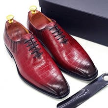 Sapatos oxford masculinos artesanais de couro genuíno, calçado formal clássico com estampa de crocodilo para homens de 6 a 13, tamanho grande 2024 - compre barato