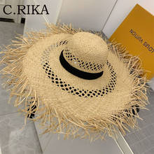 Новая женская шляпа с широкими полями летние солнечные шапки складные мягкие полые с перекрестными шнурками из волокна «раффия» женская соломенная шляпа для девочек активного отдыха повседневная пляжная шляпа Панама 2024 - купить недорого