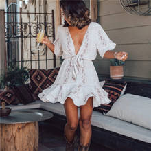 Fashion Summer Women Clothes Ruffles Snake Skin Print Deep V-neck Dress Elegant High Waist Ladies Short Sleeve Mini Dress 2024 - buy cheap