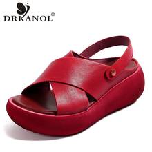 DRKANOL Fashion Handmade Women Sandals 2022 Summer Shoes Genuine Leather Wedges Sandals Women Peep Toe Casual Platform Sandals 2024 - buy cheap