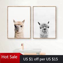 Decoración artística de pared de Alpaca para habitación de niños, lienzo con impresiones de animales de granja, Llama, Póster Artístico 2024 - compra barato