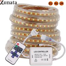 220V LED Strip Light SMD2835 120LEDs/M Flexible LED Tape with 11 Key IR Dimmer Waterproof LED Ribbon EU/AU/UK Plug for Decor