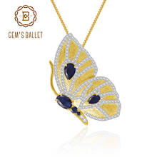 GEM'S BALLET 925 Sterling Silver Golden Butterfly Animal Brooches Pendant 1.30Ct Natural Sapphire Gemstone Jewelry For Women 2024 - buy cheap