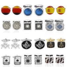 French Shirt Cufflinks for mens Quality enamel Germany flag/Spain Flag/Masonic/Gem round Cufflinks gemelos para hombre camisa 2024 - buy cheap