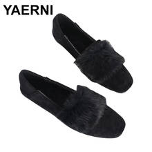 YAERNI  Flats rabbit fur loafers winter shoes plush warm suede slip slip plus casual shoes square E1249 2024 - buy cheap