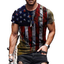 2021 Summer 3D Printing American Flag Fashion Handsome Men And Woman Short Sleeve Breathable Loose Oversized T-Shirt O-Neck Tops 2024 - купить недорого