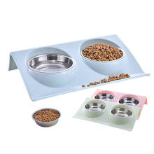 Cuencos dobles de acero inoxidable para perro y gato, plato de comida, cuenco para cachorro, suministros de alimentación 2024 - compra barato