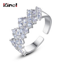 Kinel anel de noiva luxuoso, cor prata com aaa, zircônia cúbica transparente, anel aberto para mulheres, joia de noivado 2024 - compre barato