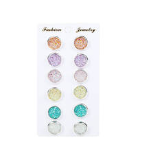 Simples brincos de cristal colorido conjunto redondo para mulheres menina brincos conjuntos de jóias de casamento festa presente 2024 - compre barato