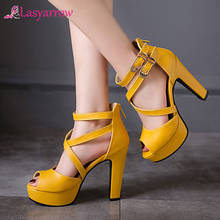 Lasyarrow Women Shoes Thick High Heels Peep Toe Gladiator Shoes Cut Outs Waterproof Cross Tied Sandalias Mujer Shoes Woman RM343 2024 - buy cheap