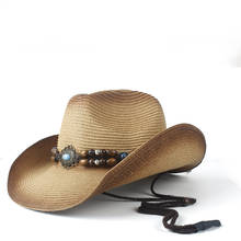 Летняя женская и мужская соломенная ковбойская шляпа в ковбойском стиле для джентльмена, ковбойская Кепка для джазовой церкви, Пляжная Солнцезащитная шляпа для папы, сомбреро 2024 - купить недорого