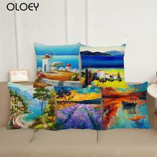 Beautiful Pastoral Oil Painting Linen Cushion Cover, Size 45x45cm, Home Bedroom Office Decoration, Car Decoration Cushion Cover. 2024 - buy cheap