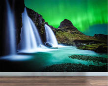 beibehang Custom wallpaper 3d waterfall landscape sea night northern lights cool gorgeous TV background wall living room 3d обои 2024 - buy cheap