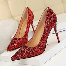Sequin heels pumps women shoes 2022 fashion thin heels ladies shoes pointed toe wild wedding party single shoes woman pumps 2024 - buy cheap