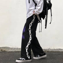 Брюки-джоггеры женские с эластичным поясом, свободные штаны в готическом стиле, уличная одежда в стиле Харадзюку, панк, хип-хоп, с принтом цепей, черные, Прямая поставка 2024 - купить недорого
