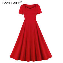 Enyuever-vestido rojo Vintage elegante para mujer, ropa informal de verano, Túnica de manga corta, vestido Midi Swing Up para fiesta y oficina 2024 - compra barato