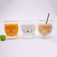 Innovative Cute Animal Glass Mugs Cartoon Bear Cat Duckling Coffee Milk Mugs Double Layer Heat Resistant Glass Tea Cup 2024 - buy cheap