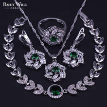 Conjunto de joyería de Color plateado y piedra verde para mujer, colgante bonito, pendientes femeninos, conjunto de anillo, regalo romántico 2024 - compra barato