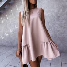 Women Dresses Summer 2021 Solid Color Loose Casual Dress Sleeveless Ruffle Mini Dress O Neck Beach Holiday Dress Women Robe 2024 - buy cheap