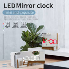 Despertador digital com luz led espelhada, termômetro, retangular, usb, porta de carregamento, relógio de parede 2024 - compre barato