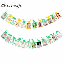 Chicinlife-dinossauro verde, amarelo, faixa de foto, chá de bebê, decoração de festa de aniversário infantil, 12 meses, faixa de cabine de foto 2024 - compre barato