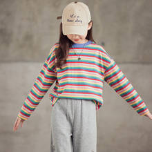 10 12 years Kids Girls Color Striped Tops Long Sleeve Spring Autumn Teen Girls T-shirt 2021 New 2024 - buy cheap