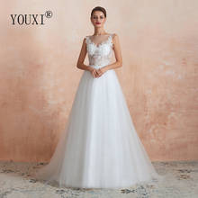 YOUXI Wedding Dress 2019 Boat Neck A- Line Tulle Appliques Sequined Bridal Formal Bridal Gowns vestido de noiva boho 2024 - buy cheap