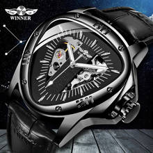 Winner полностью черные уникальный треугольный циферблат дизайн светящиеся ручные спортивные часы мужские механические Автоматические часы Лидирующий бренд роскошные часы 2024 - купить недорого