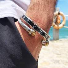 Pulsera con números romanos negros para hombre, brazalete de cuerda de alambre de acero inoxidable, estilo Punk, accesorios de joyería urbana 2024 - compra barato