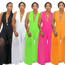 Plus Size Jumpsuit Women XL-5XL Stretch Bodycon Sleeveless Flared BodySuit Office Lady One Piece Jumpsuit Wholesale Dropshpping 2024 - buy cheap