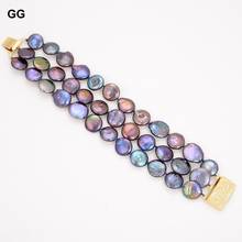 GuaiGuai Jewelry Natural Pearl Cultured 3 Rows 12-13mm Natural Black Coin Pearl Bracelet 2024 - buy cheap