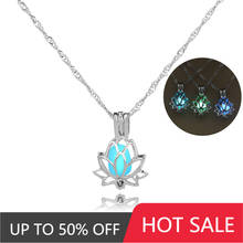 Luminous Glowing In The Dark Moon Lotus Flower Shaped Stars Pendant Necklace for Women Yoga Prayer Buddhism Halloween Jewelry 2024 - buy cheap
