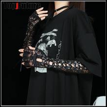 Harajuku-guantes de encaje de Lolita para chica oscura, manoplas de manga larga punk, con cinta, calentadores de brazo, puño guético, JK, Harajuku 2024 - compra barato