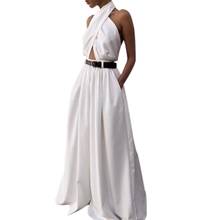 Women's Jumpsuit Sexy Sleeveless Halter Jumpsuit White Backless Pants Temperament Elegant Wide Leg Pants L 2024 - buy cheap