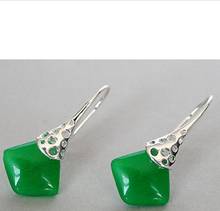 Hot Sell Lady's unique 925 Silver natural green Natural jade special hook Earrings 11/2" 2024 - buy cheap