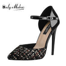 Onlymaker-sandalias para mujer de punta estrecha con correa en el tobillo, zapatos de tacón de vestir de 12cm, para verano 2024 - compra barato