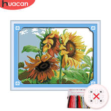 HUACAN Cross Stitch Sunflower Kit Needlework Embroidery Floral Sets White Canvas DIY Gift Home Decoration 11CT 14CT 2024 - buy cheap