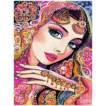 Pintura de diamante 5d diy de mujer y flores de la India, bordado de diamantes redondos y cuadrados, retrato de mosaico de punto de cruz, regalo popular, EE1504 2024 - compra barato