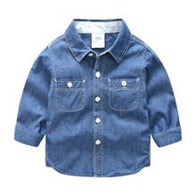 Рубашка джинсовая с отложным воротником и длинными рукавами, на возраст 2-12 лет 2024 - купить недорого