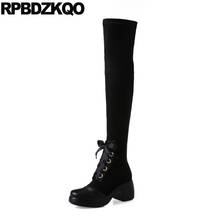 Platform Long Chinese Chunky High Heel Stretch Tall Black Shoes Brand Over The Knee Sexy Winter Suede Slim Thigh Women Boots 2024 - buy cheap