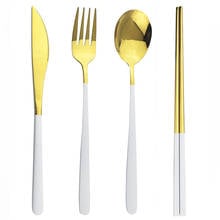 White Gold Tableware Set Knife Fork Spoon Chopsticks Cutlery Set Mirror Flatware Set 304 Stainless Steel Dinnerware Set Travel 2024 - buy cheap