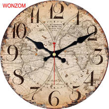 Tower Shabby Clock Wooden Cardboard Wall Clock,World Map Arabic Numerals  Wall Clock,Silent Decorative Wall Clock 2024 - buy cheap