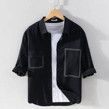 Camisa de lino de marca italiana para hombre, camisa informal de manga tres cuartos, color negro, 100% 2024 - compra barato