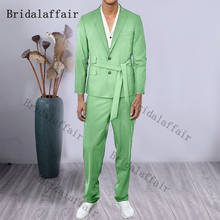 Bridalaffair Brand Light Green Men Suit Set Belt Attached Groom Green Slim Fit Formal Tuxedo For Wedding Party Dress Male Blazer 2024 - buy cheap