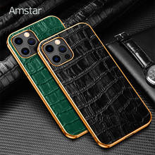 Amstar Real Cowhide Leather Phone Case for iPhone 12 11 Pro Max 12 Mini X XR XS Max Gold Plating Frame Full Wrapper Cover Cases 2024 - buy cheap