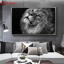 Pintura de diamante completo, arte de animal blanco y negro, bordado de León de diamantes, mosaico de diamantes de imitación 5D, patrón incrustado 2024 - compra barato