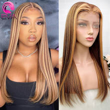 Peruca lace front de cabelo humano, liso, 150%, com ombré, 13x6, brasileiro, para mulheres negras 2024 - compre barato