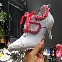Sapatos femininos de salto alto 5-8cm, nova versão coreana, sapatos de amarrar com ponta cruzada, 2019 2024 - compre barato
