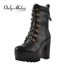 Женские ботильоны на шнуровке Onlymaker, черные матовые полусапожки на платформе и высоком каблуке, сексуальные короткие ботинки больших размеров, US5 ~ US15 2024 - купить недорого